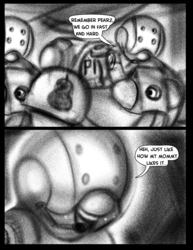 Size: 2975x3850 | Tagged: safe, artist:fauxsquared, applejack, g4, comic, high res, monochrome, pearjack