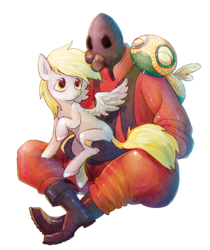 Size: 1113x1323 | Tagged: safe, artist:zartbitter-salat, derpy hooves, dunsparce, pegasus, pony, g4, crossover, female, mare, pokémon, pyro (tf2), team fortress 2