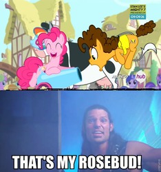 Size: 638x682 | Tagged: safe, screencap, cheese sandwich, pinkie pie, g4, pinkie pride, adam rose, caption, comparison, hub logo, image macro, meme, party cannon, roflbot, text, that's my pony, that's my x, wwe