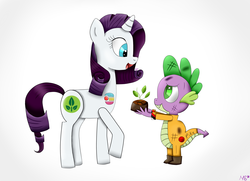 Size: 2681x1945 | Tagged: safe, artist:raissapina, artist:raissaspina, rarity, spike, g4, crossover, female, male, ship:sparity, shipping, straight, wall-e