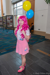 Size: 3684x5520 | Tagged: safe, artist:washuotaku, pinkie pie, human, g4, 2014, balloon, clothes, convention, cosplay, irl, irl human, nashicon, photo, skirt, solo