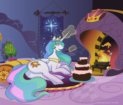 Size: 1280x1090 | Tagged: safe, artist:ronniesponies, artist:tamalesyatole, princess celestia, g4, butt, cake, cakelestia, female, plot, solo, sunbutt