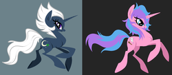 Size: 1638x716 | Tagged: safe, artist:gobixhoukou, oc, oc only, oc:devine dine, oc:lucky star, pony, unicorn