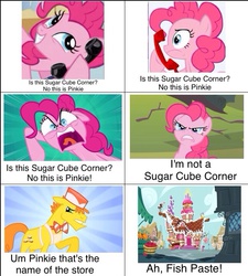 Size: 649x720 | Tagged: safe, carrot cake, pinkie pie, g4, big pink loser, comic, phone, spongebob squarepants, sugarcube corner