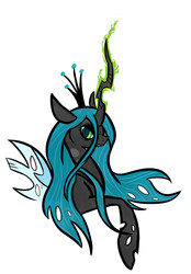 Size: 1379x1976 | Tagged: safe, artist:gobixhoukou, queen chrysalis, changeling, changeling queen, g4, crown, female, glowing, glowing horn, horn, jewelry, magic, regalia, solo