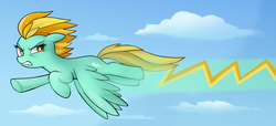 Size: 1280x585 | Tagged: safe, artist:mn27, artist:mnh27, lightning dust, pegasus, pony, g4, female, flying, mare, solo, speed trail