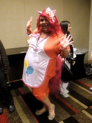 Size: 768x1024 | Tagged: safe, pinkie pie, human, g4, 2013, apron, clothes, cosplay, irl, irl human, momocon, photo, solo