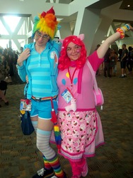 Size: 768x1024 | Tagged: artist needed, safe, pinkie pie, rainbow dash, human, g4, 2013, convention, cosplay, irl, irl human, otakon, photo