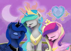 Size: 1024x742 | Tagged: safe, artist:digitalcyn, princess cadance, princess celestia, princess luna, g4, twilight's kingdom, eyes closed, open mouth, singing, you'll play your part