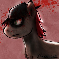 Size: 466x465 | Tagged: safe, artist:derpsickle, oc, oc only, oc:derpsickle, blood, dark, hat, icon, male, solo