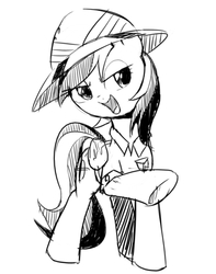 Size: 500x635 | Tagged: safe, artist:30clock, daring do, g4, bedroom eyes, female, monochrome, open mouth, pixiv, pointing, raised hoof, smiling, solo