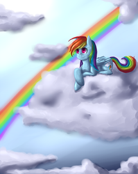 Size: 1151x1444 | Tagged: safe, artist:sofua, rainbow dash, g4, cloud, cloudy, female, rainbow, solo