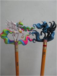 Size: 775x1032 | Tagged: safe, artist:joputapelirrojo, princess celestia, princess luna, g4, irl, pencil, photo, sculpture