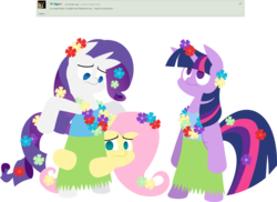 Size: 2761x2015 | Tagged: safe, artist:zacatron94, fluttershy, rarity, twilight sparkle, alicorn, pony, g4, clothes, female, grass skirt, high res, hula, hulalight, hularity, hulashy, lei, mare, simple background, skirt, transparent background, twilight sparkle (alicorn)