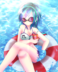 Size: 1024x1280 | Tagged: safe, artist:yumimyninja, dj pon-3, vinyl scratch, human, g4, bikini, breasts, busty vinyl scratch, cleavage, clothes, female, humanized, solo, swimsuit