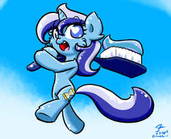Size: 1600x1300 | Tagged: safe, artist:harthric, minuette, pony, g4, bipedal, female, solo, toothbrush