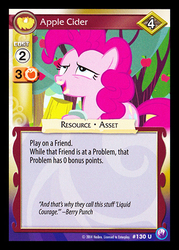 Size: 344x480 | Tagged: safe, enterplay, berry punch, berryshine, pinkie pie, canterlot nights, g4, my little pony collectible card game, apple cider, ccg, cider, female, solo