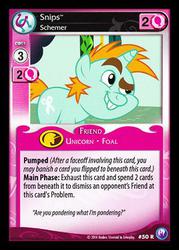 Size: 300x419 | Tagged: safe, enterplay, snips, canterlot nights, g4, my little pony collectible card game, ccg, dreamworks face, male, pinky and the brain, solo