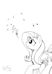 Size: 3000x4206 | Tagged: safe, artist:darkflame75, fluttershy, g4, female, grayscale, monochrome, simple background, solo