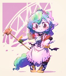 Size: 883x1024 | Tagged: safe, artist:toki, princess celestia, pony, semi-anthro, g4, bipedal, clothes, female, magic, maid, phone, solo