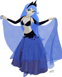 Size: 400x492 | Tagged: safe, artist:zellykat, princess luna, human, g4, bedroom eyes, belly button, belly dancer, belly dancer outfit, cleavage, female, harem outfit, humanized, jewelry, makeup, midriff, nail polish, simple background, solo, tiara