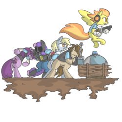 Size: 600x600 | Tagged: safe, artist:d3rpy, berry punch, berryshine, bon bon, derpy hooves, doctor whooves, spitfire, sweetie drops, time turner, earth pony, pegasus, pony, g4, crossover, female, male, mare, simple background, stallion, team fortress 2, transparent background