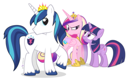 Size: 1000x650 | Tagged: safe, artist:dm29, princess cadance, shining armor, twilight sparkle, alicorn, pony, g4, accessory swap, duckface, female, mare, new crown, simple background, transparent background, trio, twilight sparkle (alicorn)