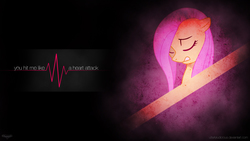 Size: 1920x1080 | Tagged: safe, artist:felix-kot, artist:utterlyludicrous, edit, fluttershy, pony, g4, enrique iglesias, eyes closed, female, heart attack, solo, song reference, text, vector, wallpaper, wallpaper edit
