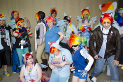 Size: 4928x3264 | Tagged: safe, rainbow dash, human, g4, cosplay, group photo, irl, irl human, photo, rule 63