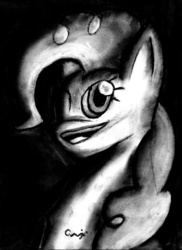 Size: 3060x4204 | Tagged: safe, artist:qwixthetrappedone, pinkie pie, g4, female, monochrome, portrait, solo, traditional art