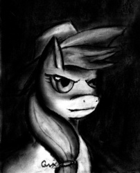 Size: 3079x3819 | Tagged: safe, artist:qwixthetrappedone, applejack, g4, female, high res, monochrome, portrait, solo, traditional art