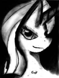 Size: 3157x4106 | Tagged: safe, artist:qwixthetrappedone, rarity, g4, female, monochrome, portrait, solo, traditional art