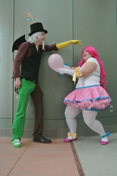 Size: 2592x3872 | Tagged: safe, discord, pinkie pie, human, g4, balloon, cosplay, high res, irl, irl human, photo