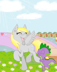 Size: 370x467 | Tagged: safe, artist:megamissingno, derpy hooves, spike, pegasus, pony, g4, female, mare