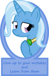 Size: 1255x1920 | Tagged: safe, artist:the smiling pony, trixie, pony, unicorn, g4, character development, female, honesty, humility, looking at you, mare, mouthpiece, personal growth, portrait, positive message, positive ponies, simple background, smiling, solo, transparent background, zecora's doorstop