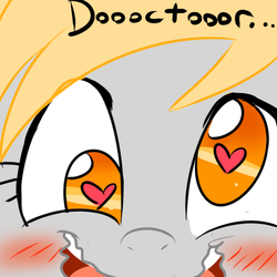 Size: 500x500 | Tagged: safe, artist:jitterbugjive, derpy hooves, doctor whooves, time turner, pegasus, pony, lovestruck derpy, g4, ask, blushing, female, heart eyes, mare, ship:doctorderpy, shipping, solo, straight, tumblr, wingding eyes