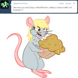 Size: 500x500 | Tagged: safe, artist:jitterbugjive, derpy hooves, mouse, lovestruck derpy, g4, ask, cute, derpabetes, derpy mouse, female, mousified, muffin, solo, species swap, tumblr