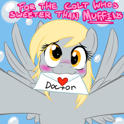Size: 900x900 | Tagged: safe, artist:jitterbugjive, derpy hooves, doctor whooves, time turner, pegasus, pony, lovestruck derpy, g4, cute, derpabetes, female, love letter, mare, ship:doctorderpy, shipping, solo, straight