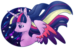 Size: 1000x656 | Tagged: safe, artist:captivelegacy, twilight sparkle, alicorn, pony, g4, twilight's kingdom, colored wings, female, multicolored hair, multicolored wings, night, rainbow power, simple background, solo, transparent background, twilight sparkle (alicorn), wings