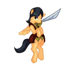 Size: 800x800 | Tagged: safe, artist:kururu-ji, pony, clothes, monkey island, morgan leflay, mouth hold, ponified, simple background, solo, sword, tales of monkey island, telltale games