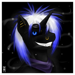 Size: 600x600 | Tagged: safe, artist:tranquilmaelstrom, oc, oc only, oc:winter storm, alicorn, pony, alicorn oc, fangs, glowing eyes, glowing eyes of doom, goggles, male, night, piercing, solo, stallion, wat