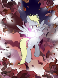 Size: 5400x7200 | Tagged: safe, artist:toxic-mario, derpy hooves, pegasus, pony, g4, absurd resolution, angry, aura, crossover, dragon ball, dragon ball z, epic derpy, female, flying, glare, looking at you, mare, pointing, solo, underp