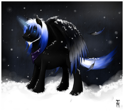 Size: 800x721 | Tagged: safe, artist:tranquilmaelstrom, oc, oc only, oc:winter storm, alicorn, pony, alicorn oc, beard, facial hair, feather, glowing eyes, glowing horn, horn, male, night, piercing, solo, stallion