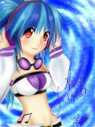 Size: 1500x2000 | Tagged: safe, artist:yumimyninja, dj pon-3, vinyl scratch, human, g4, female, headphones, humanized, midriff, nail polish, solo, tube top