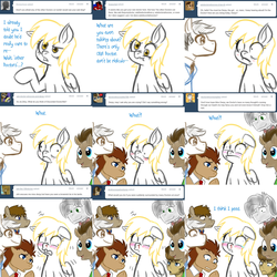 Size: 2250x2250 | Tagged: safe, artist:jitterbugjive, derpy hooves, doctor whooves, time turner, earth pony, pegasus, pony, lovestruck derpy, g4, ask, blood, blushing, crossover, derpy hooves gets all the doctors, derpy hooves gets all the stallions, doctor who, eleventh doctor, female, harem, high res, implied urine, male, mare, multiverse, nosebleed, reverse harem, shaking, ship:doctorderpy, shipping, stallion, straight, tenth doctor, the doctor, tumblr