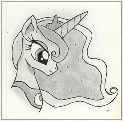 Size: 2159x2125 | Tagged: safe, artist:knight-of-bacon, princess luna, g4, female, high res, monochrome, portrait, solo, traditional art