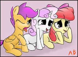 Size: 661x482 | Tagged: safe, artist:ab, apple bloom, scootaloo, sweetie belle, g4, cutie mark crusaders