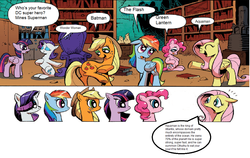 Size: 1127x711 | Tagged: safe, idw, applejack, fluttershy, pinkie pie, rainbow dash, rarity, twilight sparkle, alicorn, pony, g4, aquaman, atop the fourth wall, batman, dc comics, exploitable meme, female, green lantern, linkara, male, mane 6 interests, mane six, mare, meme, superman, the flash, twilight sparkle (alicorn), wonder woman