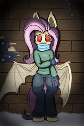 Size: 800x1200 | Tagged: safe, artist:heir-of-rick, fluttershy, bat pony, anthro, g4, clothes, female, flutterbat, gloves, race swap, scarf, solo, spotlight