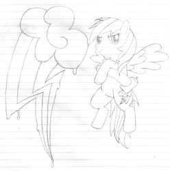 Size: 1378x1388 | Tagged: safe, artist:kamiyaakuto, rainbow dash, g4, female, lined paper, monochrome, solo, traditional art